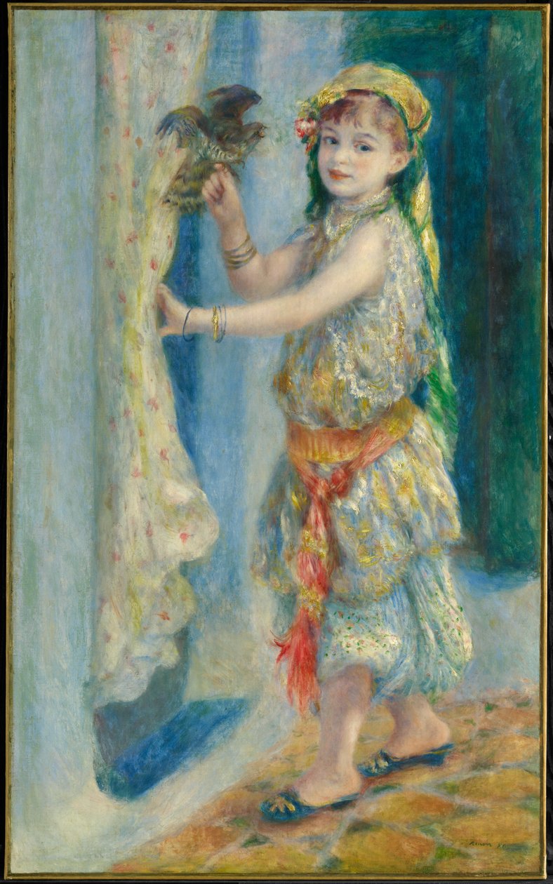 Kind mit einem Vogel (Mademoiselle Fleury in algerischer Tracht) von Pierre-Auguste Renoir