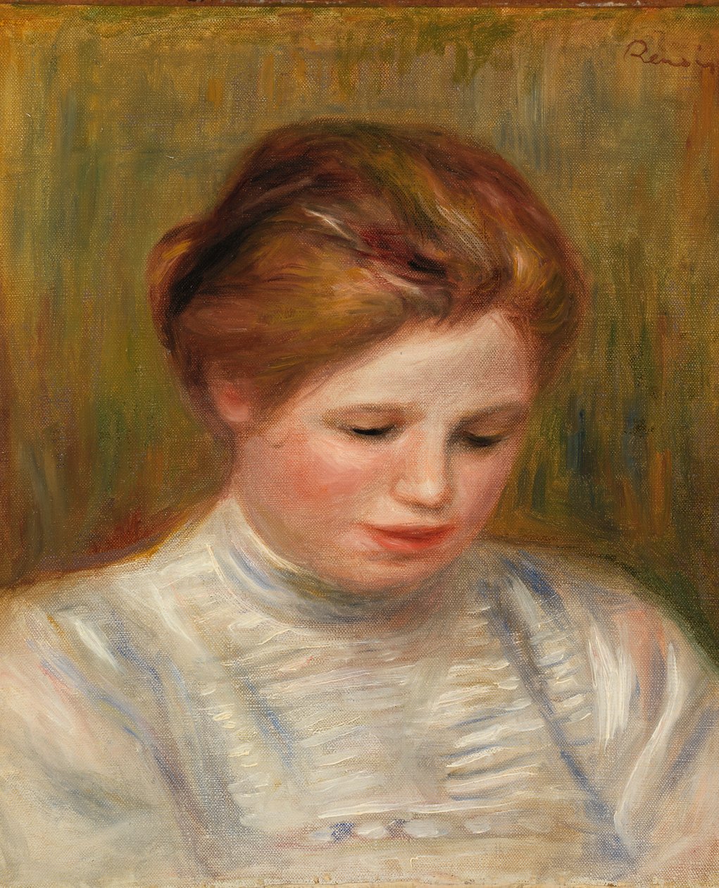 Kopf; auch genannt Etude de brodeuse von Pierre-Auguste Renoir