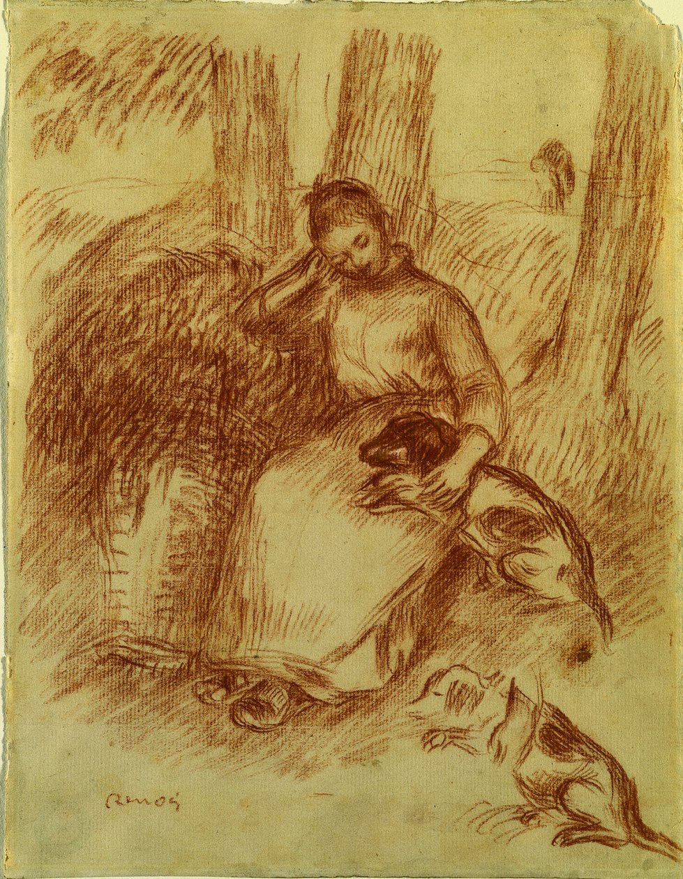 Bauernmädchen mit Hund von Pierre-Auguste Renoir