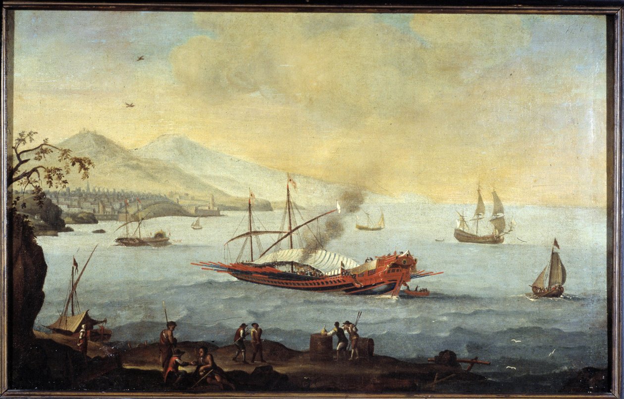 Eine Galeere im Hafen von Marseille von Pierre (school of) Puget