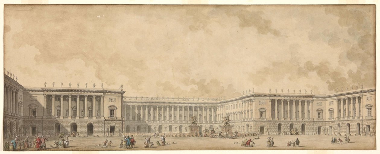 Erstes Wiederaufbauprojekt des Schlosses von Versailles, König Ludwig XVI. präsentiert, ca. 1785 von Pierre Adrien Paris