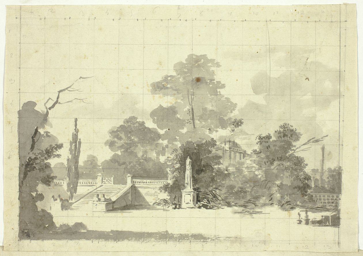 Ansicht des Parks von Versailles: Treppe mit zwei Paar Sphinxen von Pierre Antoine Mongin