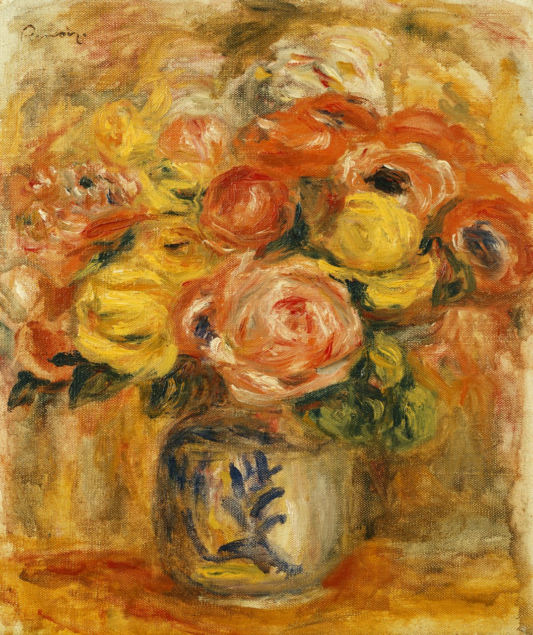 Blumen in einer blauen und weißen Vase, 1915 von Pierre Auguste Renoir