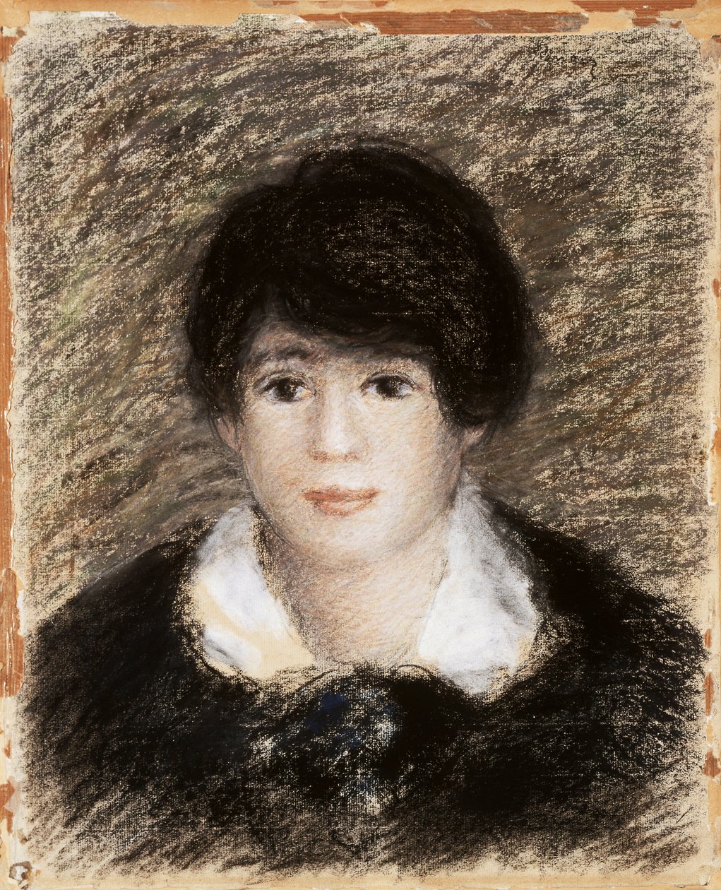 Junge Frau, Ansicht des Gesichts mit einem schwarzen Kleid und einem weißen Kragen. Zeichnung von Pierre-Auguste Renoir von Pierre Auguste Renoir
