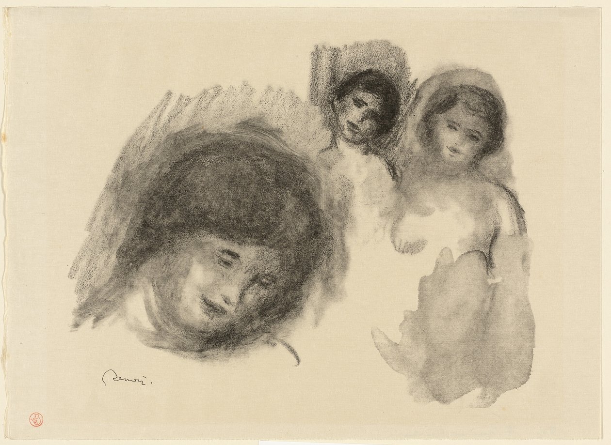 Stein mit drei Skizzen von Pierre Auguste Renoir