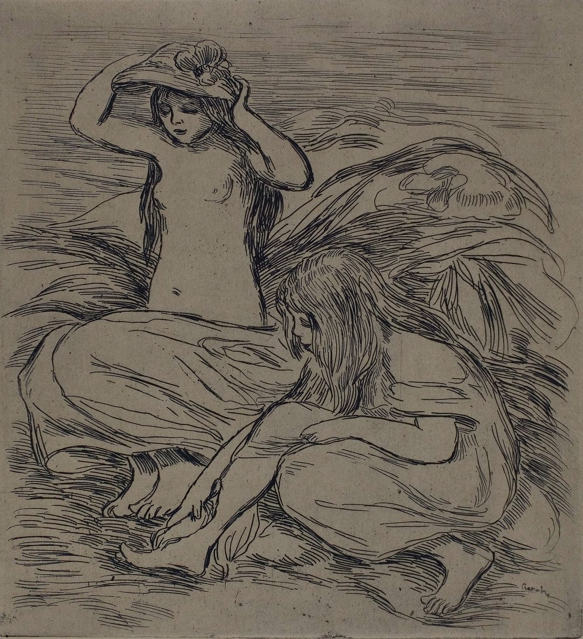 Zwei Frauen beim Baden, ca. 1895 von Pierre Auguste Renoir