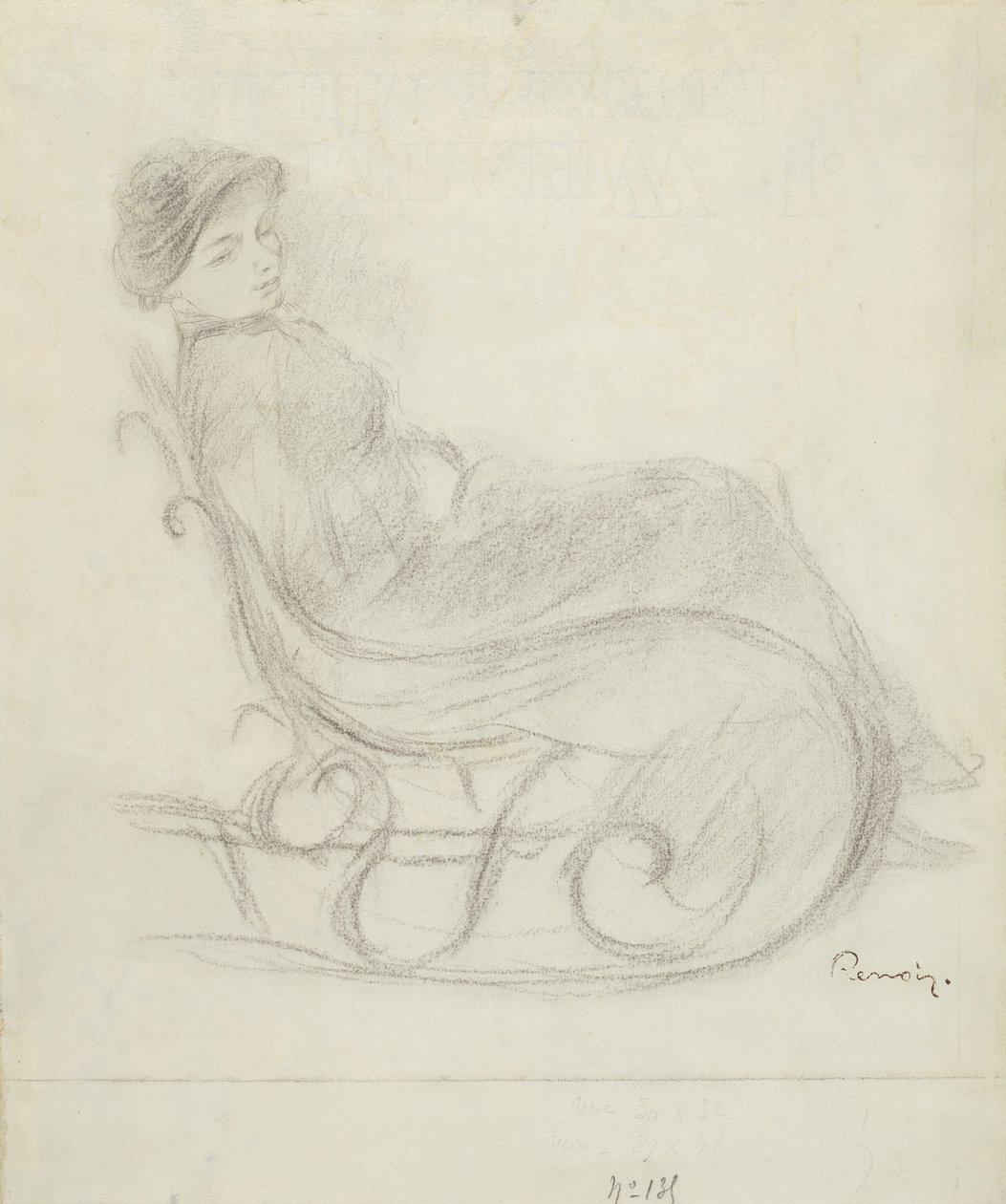Frau, die in einem Stuhl sitzt (recto); Frau in einem Stuhl, von hinten gesehen (verso) von Pierre Auguste Renoir
