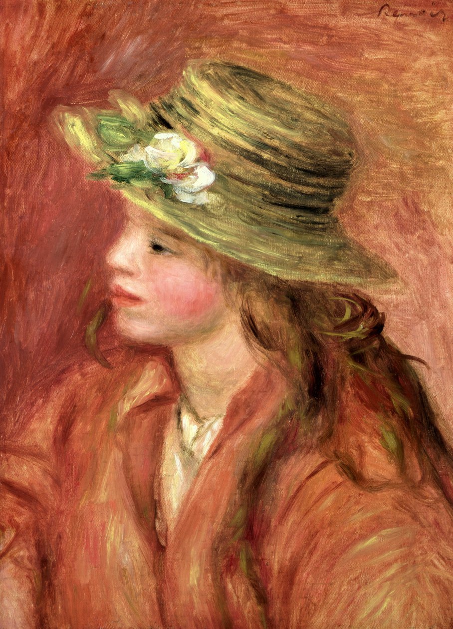 Junges Mädchen mit Strohhut, ca. 1908 von Pierre Auguste Renoir