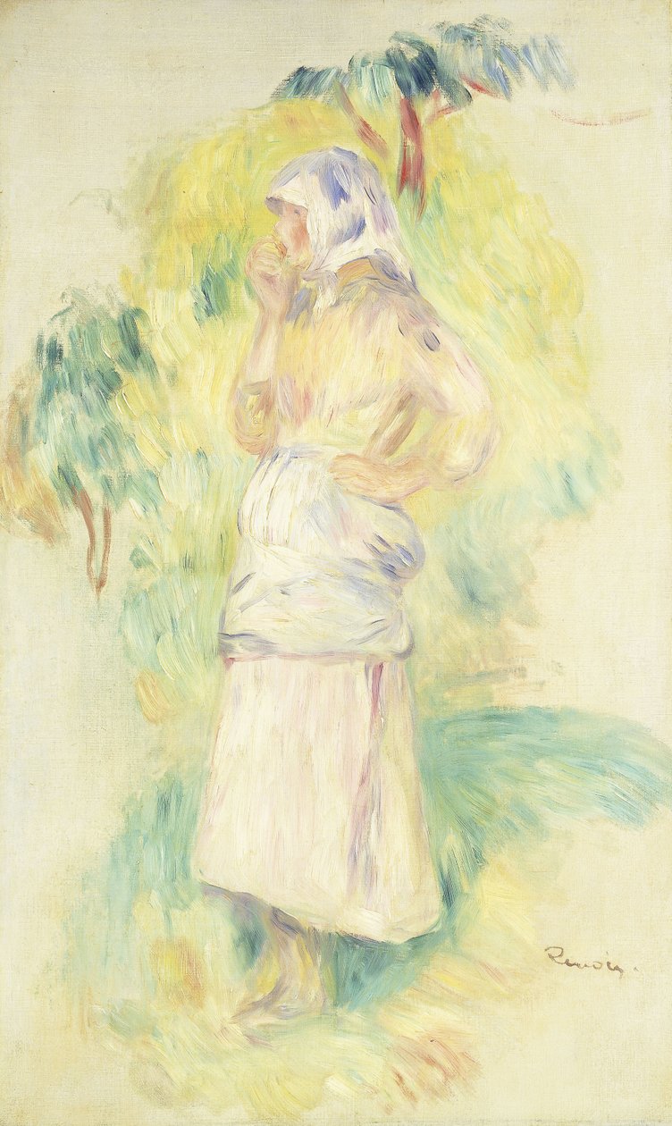 Junge Bäuerin isst einen Apfel von Pierre Auguste Renoir