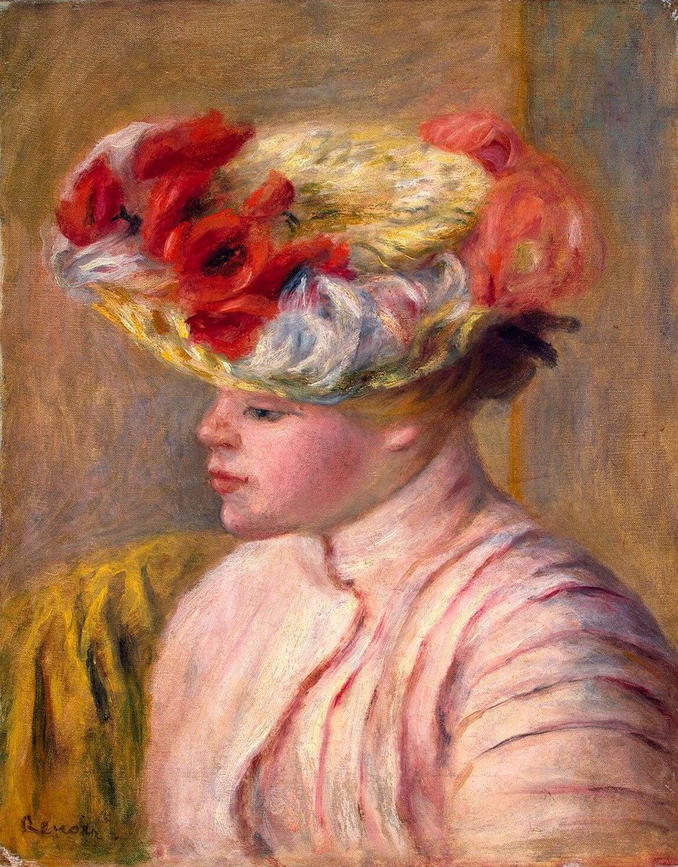 Junge Frau mit geblümtem Hut, 1892 von Pierre Auguste Renoir