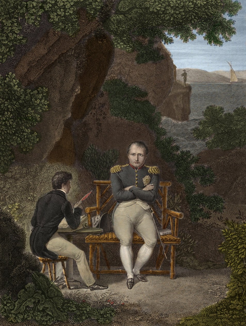NAPOLEON I (1769-1821) im Exil auf St. Helena - Napoleon diktiert seine Memoiren an Emmanuel Pons de Las Cases (1800-1854), Sohn von Emmanuel de Las Cases von Pierre Charles Bacquoy