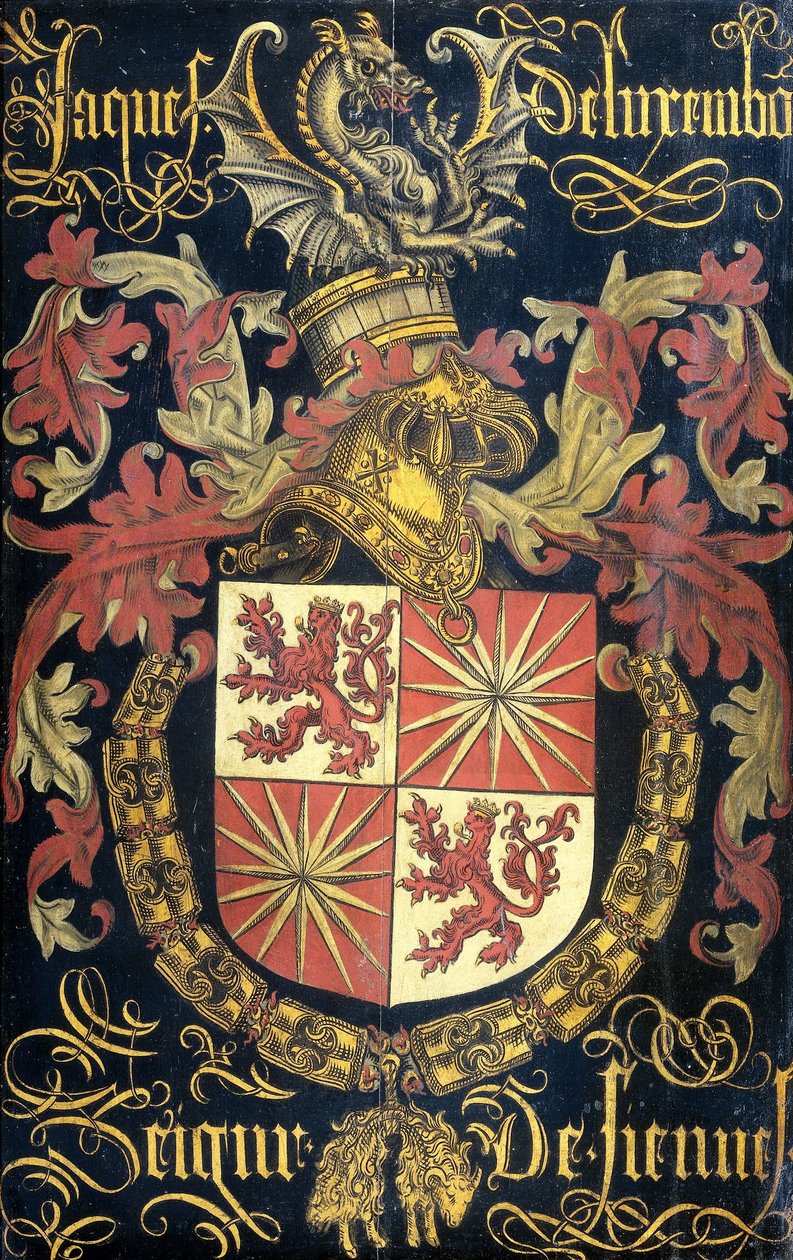 Schild von Jakob von Luxemburg (nach 1441-88), Herr von Fiennes, als Ritter des Ordens vom Goldenen Vlies von Pierre Coustain (attributed to)