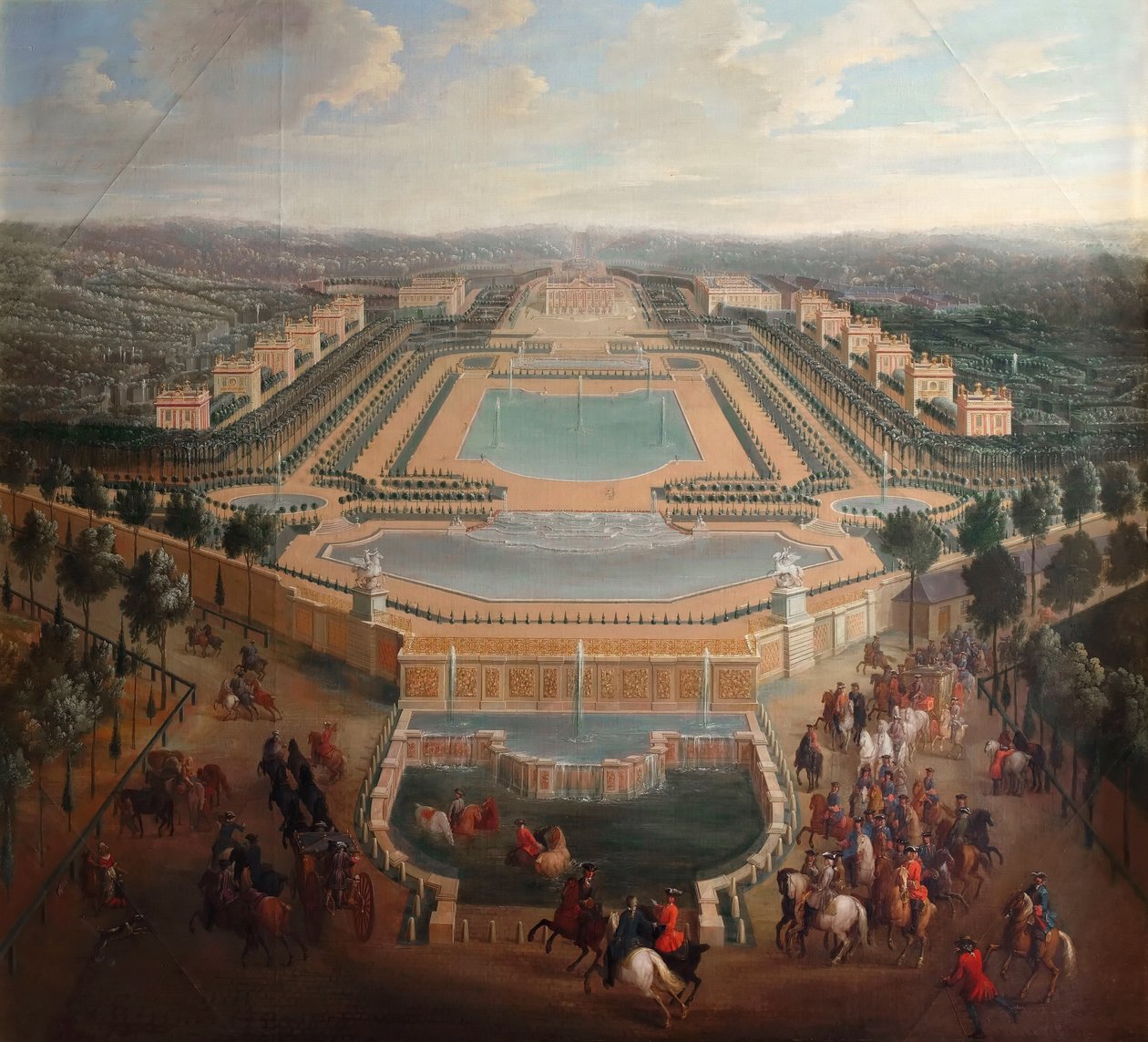 Gesamtansicht des Schlosses und der Pavillons in Marly von Pierre Denis II Martin