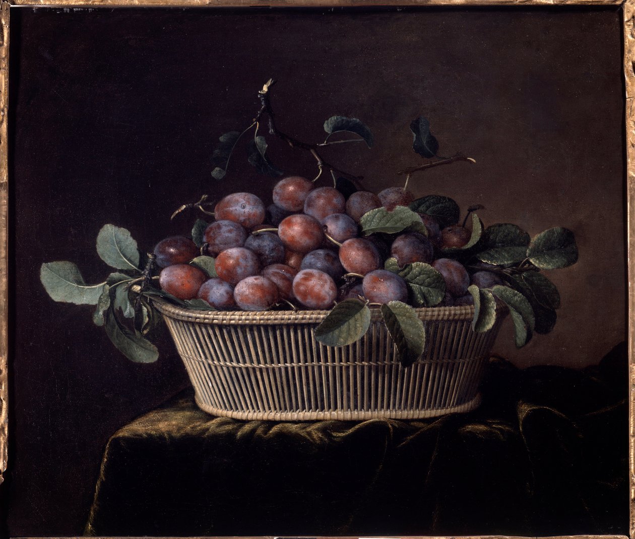 Korb mit Pflaumen. Gemälde von Pierre Dupuis von Pierre Dupuis