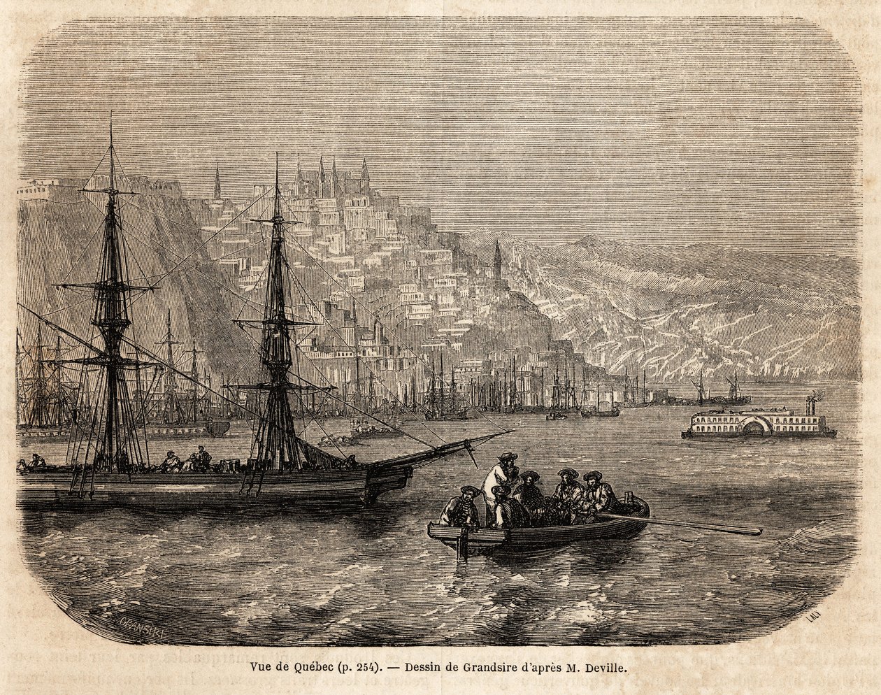 Ansicht von Quebec, Zeichnung von Grandsire, zur Illustration der Reisen nach Nordamerika 1854-1855, von L. Deville. Gravur in „Le tour du monde“ 1861. Selvas Sammlung. von Pierre Eugene Grandsire