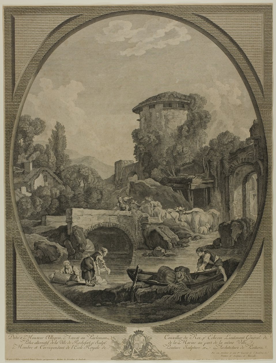 Landschaft mit einer Brücke und einem Taubenschlag von Pierre Francois Laurent