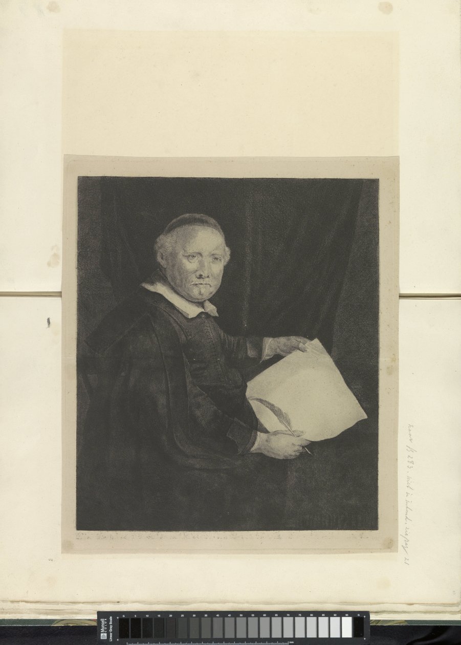 Porträt des Schreibmeisters Lieven Willemsz. van Coppenol: große Platte (Serie: Sammlung von fünfundachtzig Originaldrucken) von Pierre François Basan