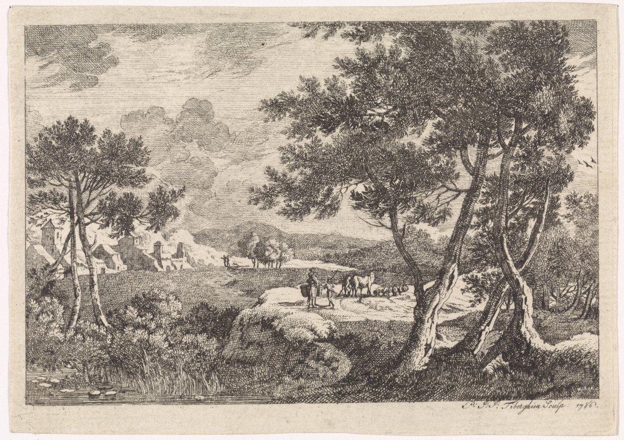 Landschaft mit Bäumen im Vordergrund von Pierre Joseph Jacques Tiberghien