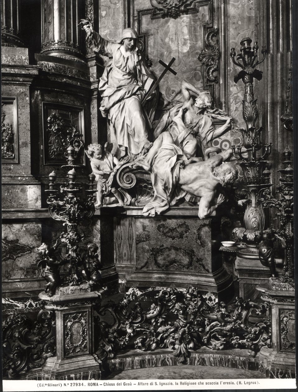 Der Altar des Heiligen Ignatius von Loyola, Detail des Sieges der katholischen Wahrheit über die Häresie von Pierre Legros