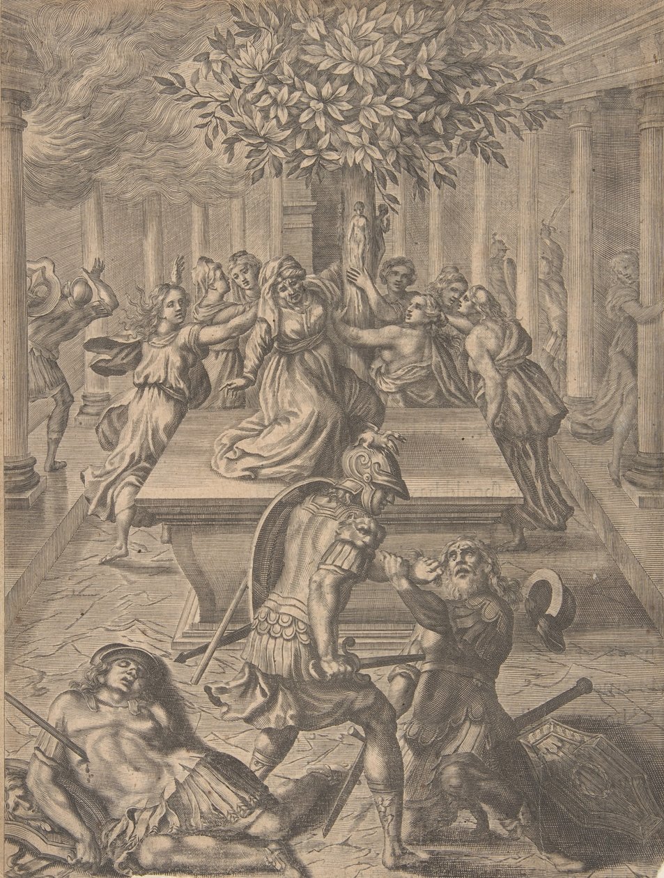 Die Plünderung von Troja - Pyrrhus tötet Priamos, vor 1654 von Pierre Lombart