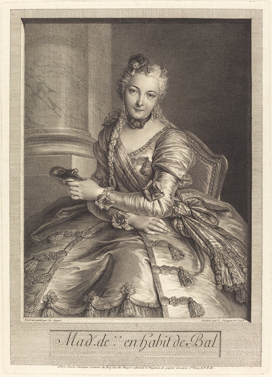 Mme. de M ... im Ballkleid von Pierre Louis de Surugue after Charles Antoine Coypel