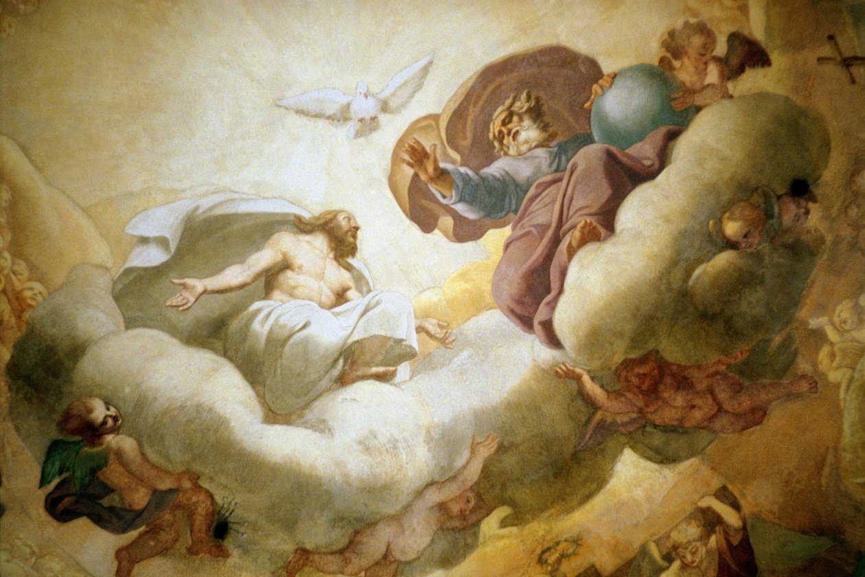 Detail der Malerei des Innenraums der Kuppel mit Darstellung der Heiligen Dreifaltigkeit (1663-65) von Pierre Mignard