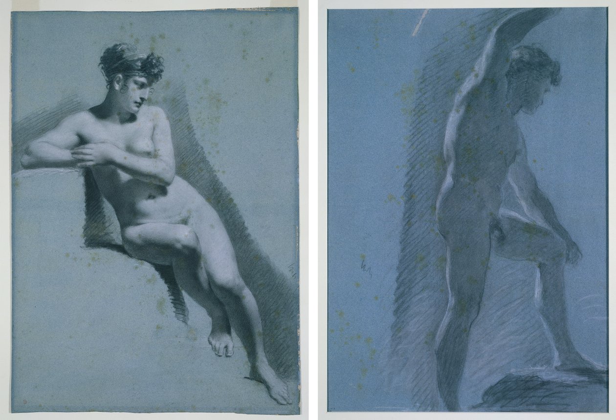 Studie einer sitzenden nackten Frau, nach rechts blickend (recto) (verso) von Pierre Paul Prud