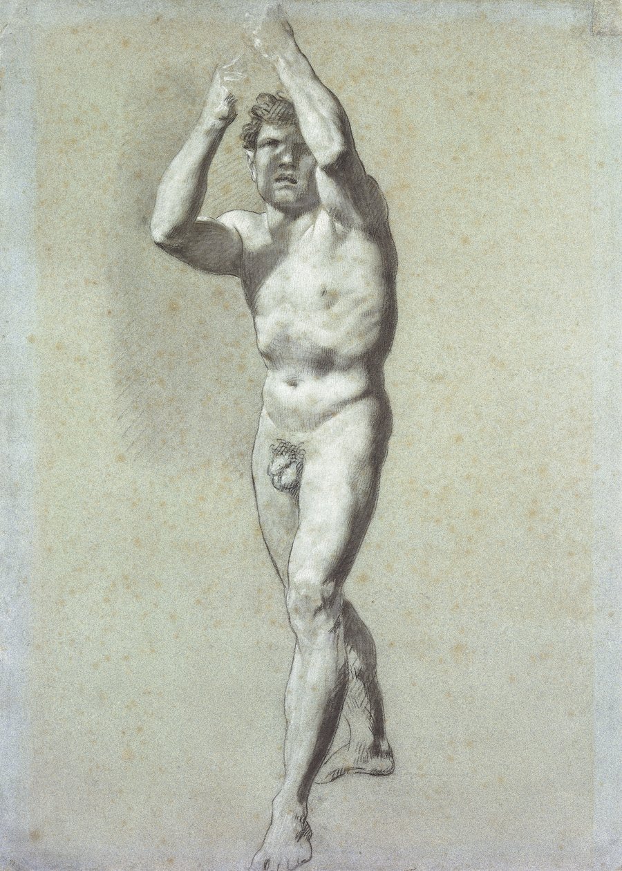 Studie eines Mannes, mit beiden Armen über dem Kopf erhoben, leicht nach links gedreht von Pierre Paul Prudhon