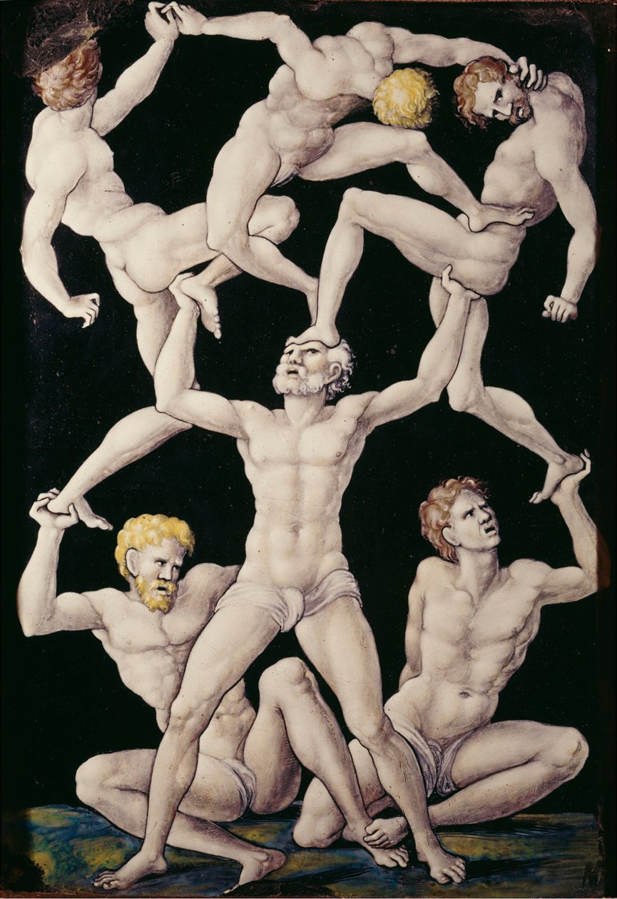 Plakette mit Akrobaten, ca. 1550 von Pierre Penicaud