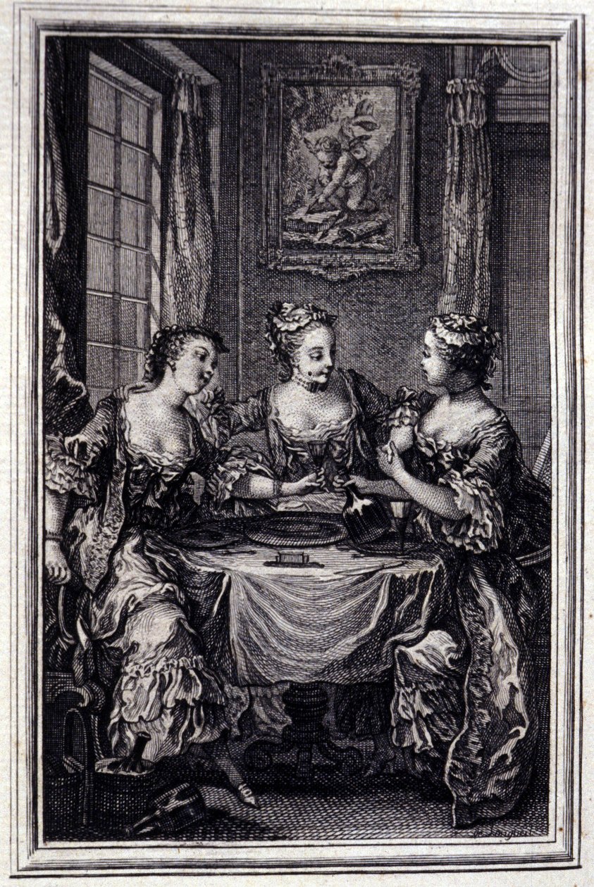 La Gageure des trois commeres - in „Tales et nouvelles en vers“ von Jean La Fontaine. 1776. Illustration von P.P. Choffard von Pierre Philippe Choffard