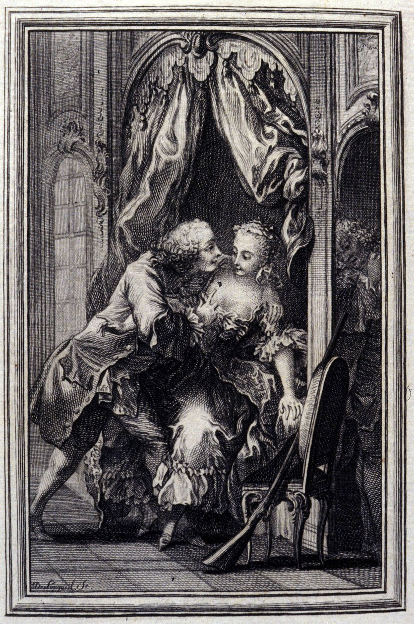 Les quiproquos - in „Tales et nouvelles en vers“ von Jean La Fontaine. 1776. Illustration von P.P. Choffard von Pierre Philippe Choffard