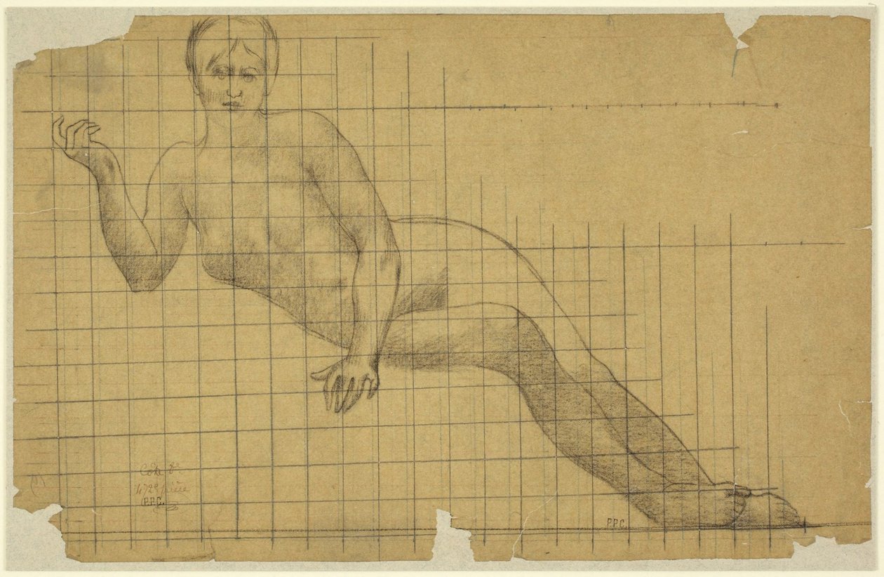 Liegender weiblicher Akt, Studie in Umkehrung für Figur im Hemicycle der Sorbonne: Briefe, Wissenschaft und Kunst, Sorbonne, Paris von Pierre Puvis de Chavannes