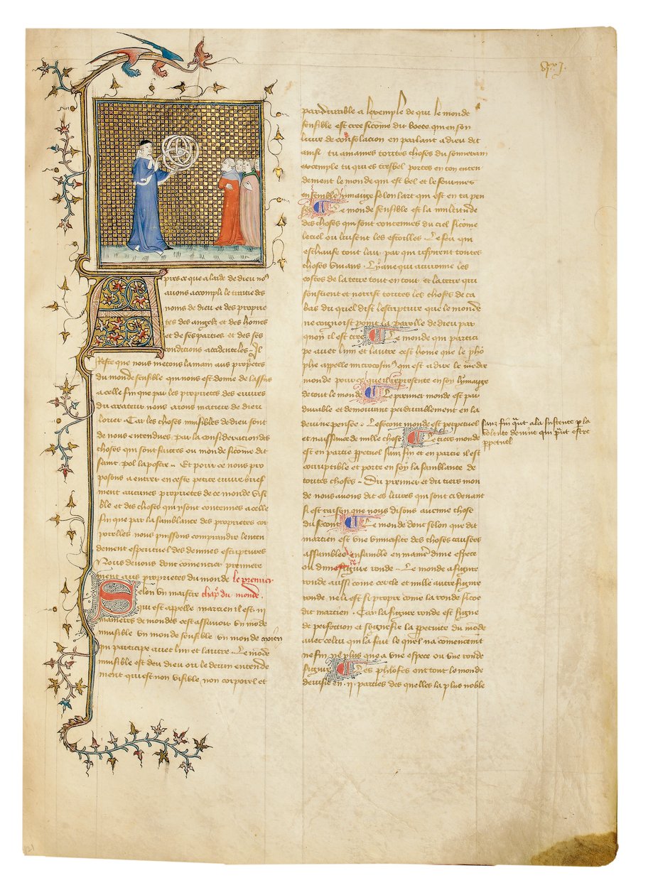 Seite aus "De Proprietatibus Rerum" von Bartholomeus Anglicus, in der französischen Übersetzung von Jean Corbechon, ca. 1390 von Pierre Remiet