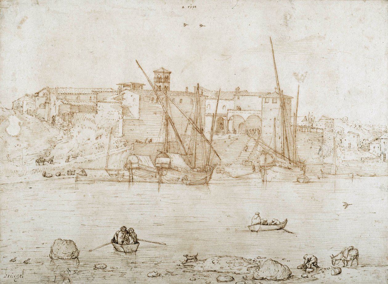 Blick auf die Ripa Grande in Rom von Pieter Brueghel the Elder