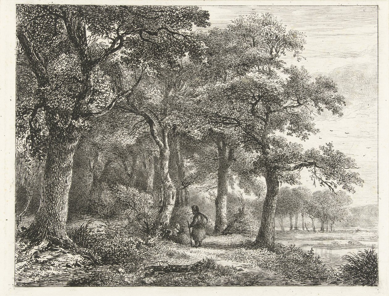 Waldlandschaft mit Mann mit Rucksack von Pieter Casper Christ
