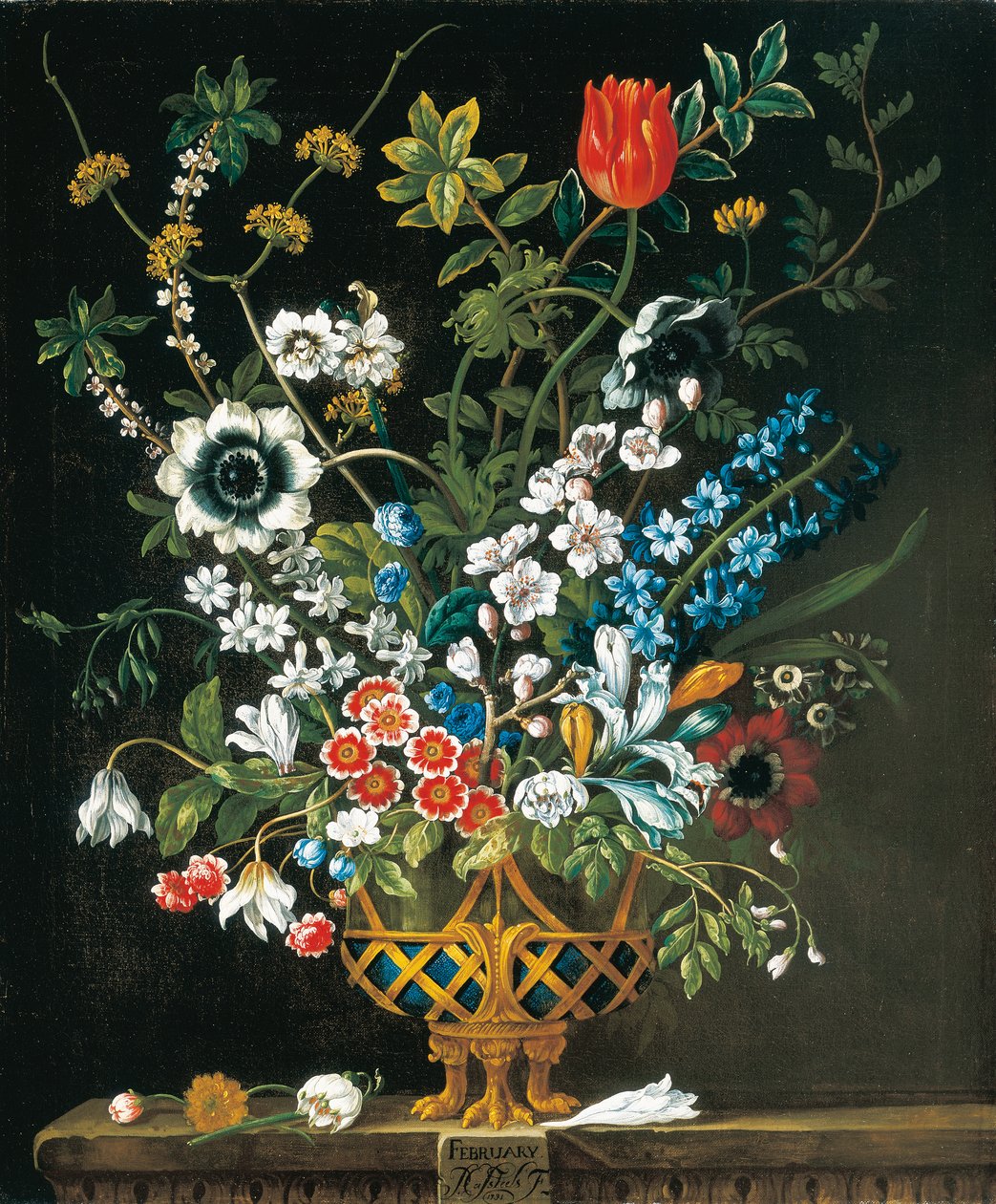 Februar, aus Die zwölf Monate der Blumen, ein Blumenkalender von Stillleben von Pieter Casteels