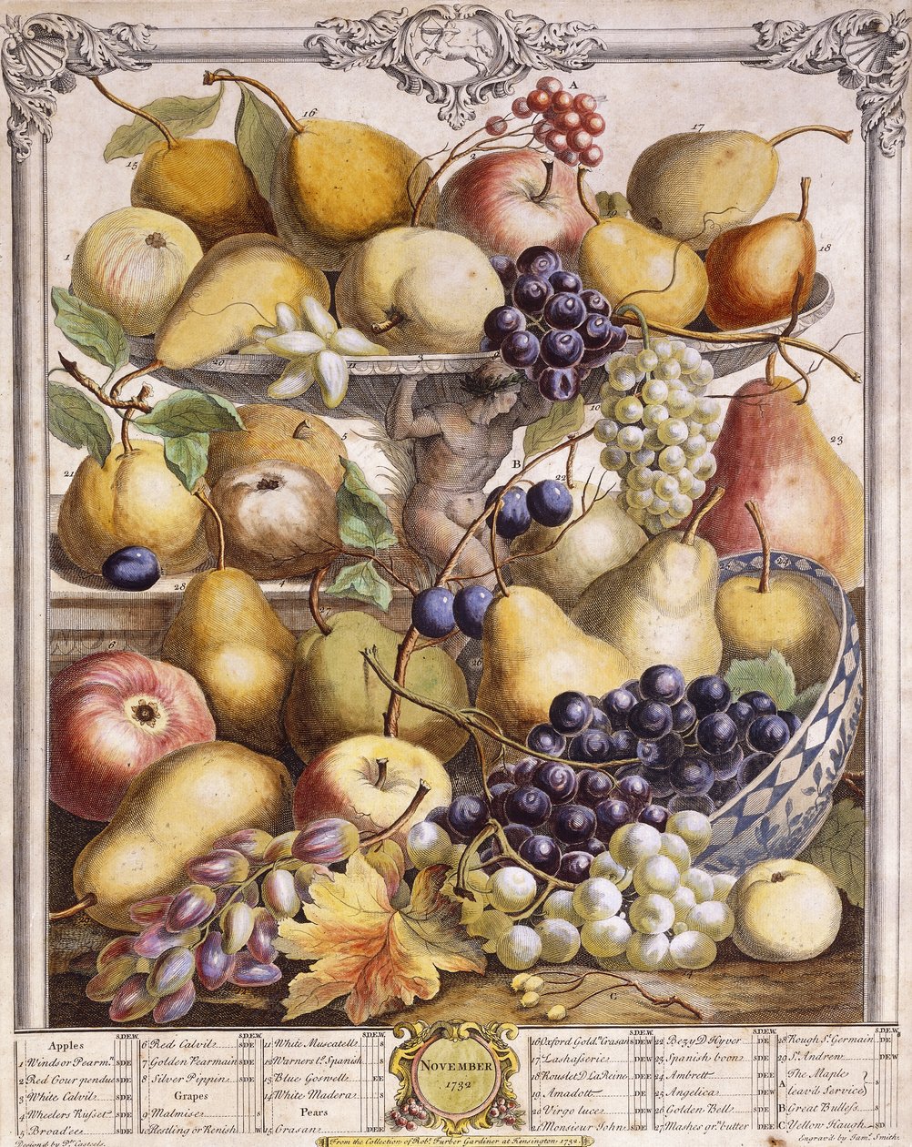 November 1732, zeigt saisonale Äpfel, Birnen, Trauben usw., 1732 von Pieter Casteels