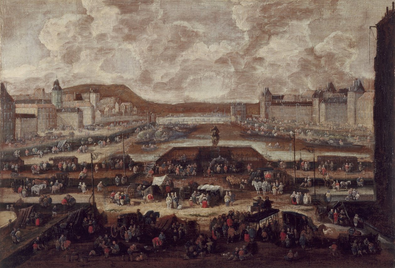 Der Pont-Neuf, die Seine und der Louvre, um 1670 von Pieter Casteels