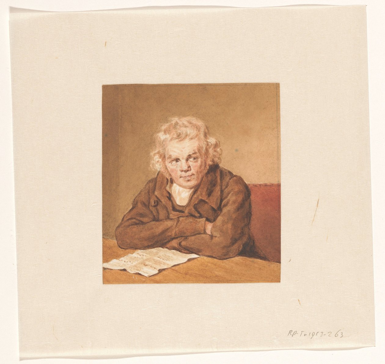 Porträt von Lourens van Schaick, sitzend lesend am Tisch von Pieter Christoffel Wonder