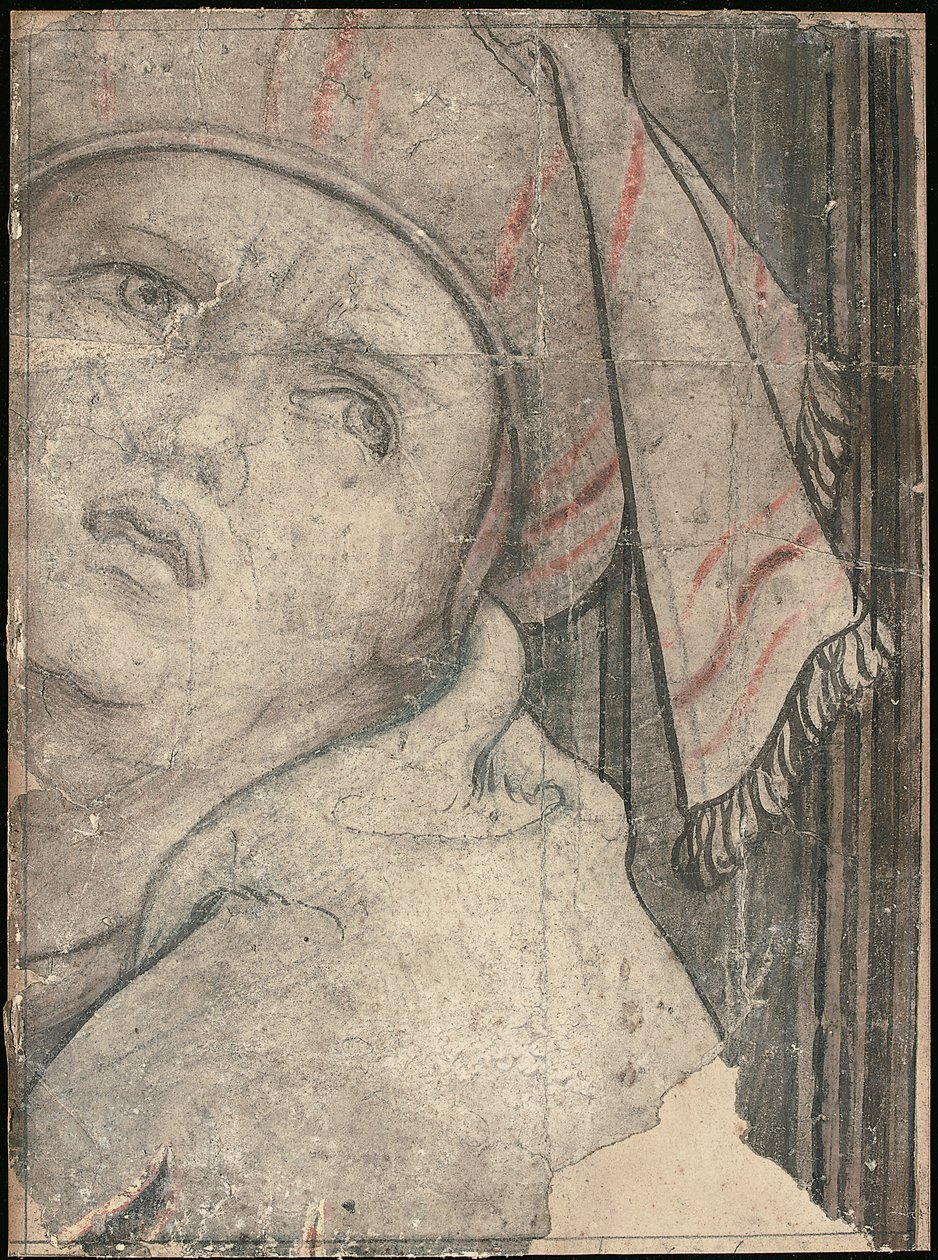 Kopf eines Mannes in einem Turban, der nach oben schaut von Pieter Coecke van Aelst