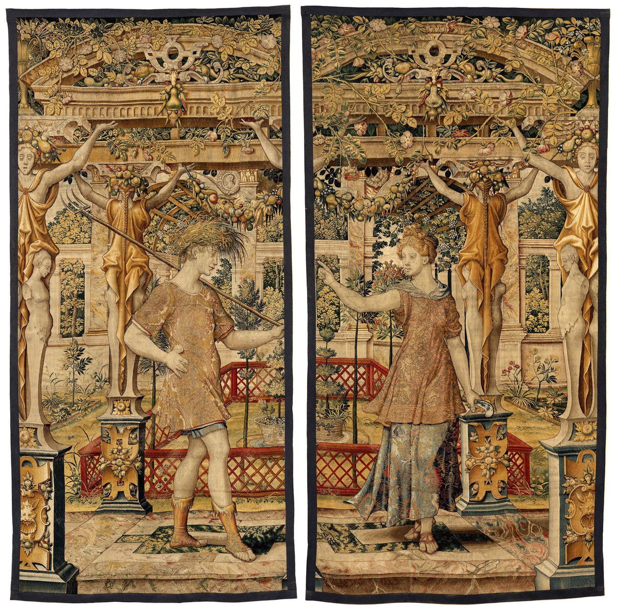 Vertumnus und Pomona: Vertumnus verwandelt in einen Bauern, um 1550 von Pieter Coecke van Aelst