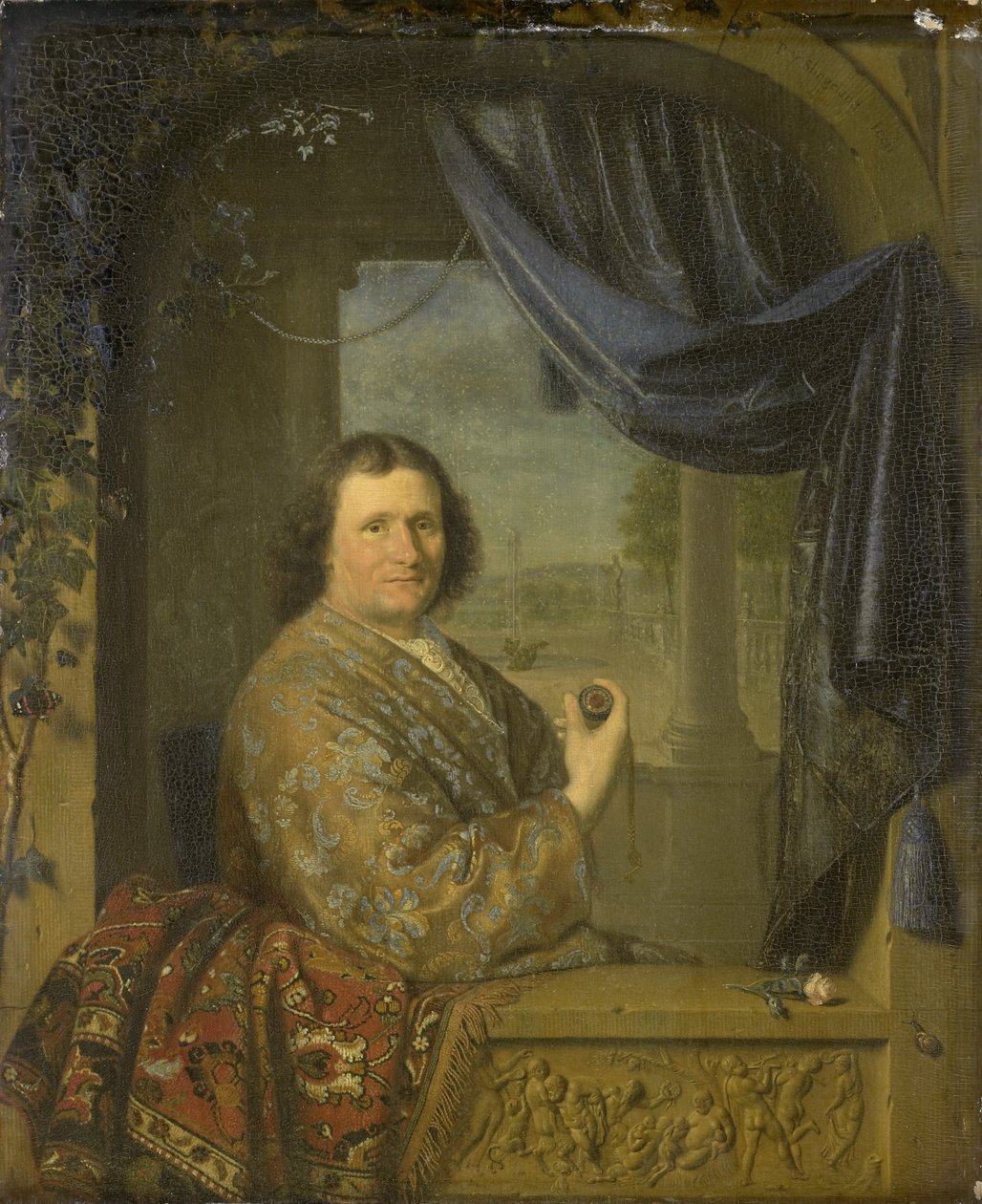 Porträt eines Mannes mit einer Uhr, 1688 von Pieter Cornelisz Slingelandt van