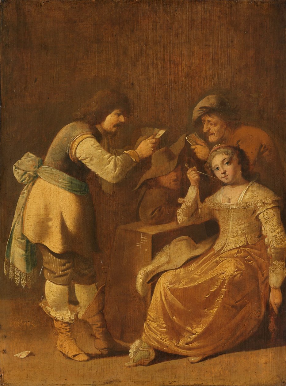 Kartenspieler mit rauchender Frau von Pieter Jansz Quast