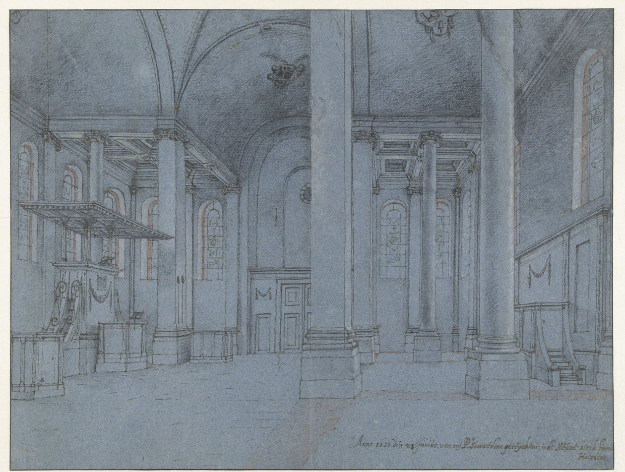 Ansicht des Inneren der Nieuwe Kerk, Haarlem, vom Ostende des Nordschiffs nach Westen blickend von Pieter Jansz Saenredam