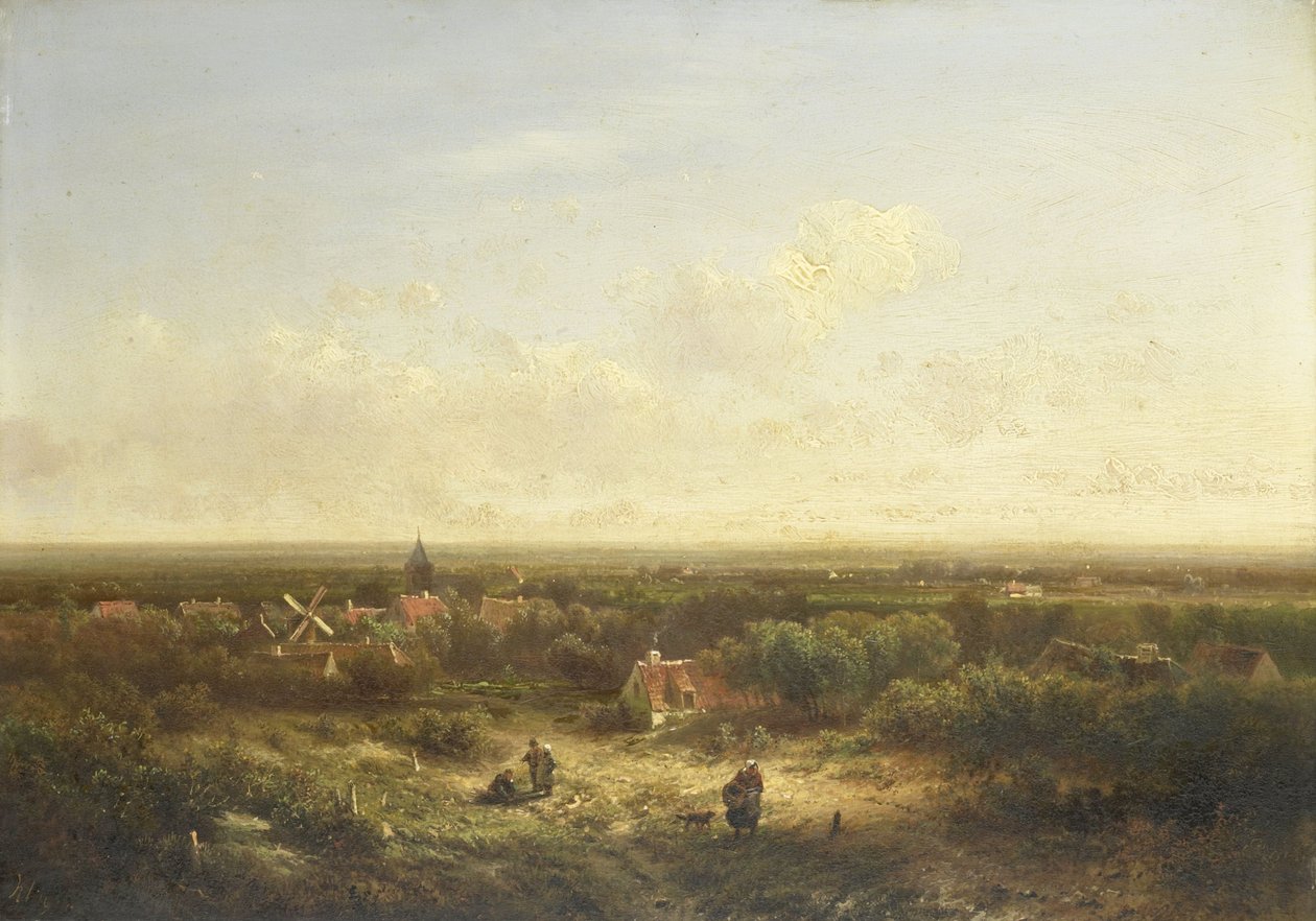 Entfernter Blick mit einem Dorf von Pieter Lodewijk Francisco Kluyver