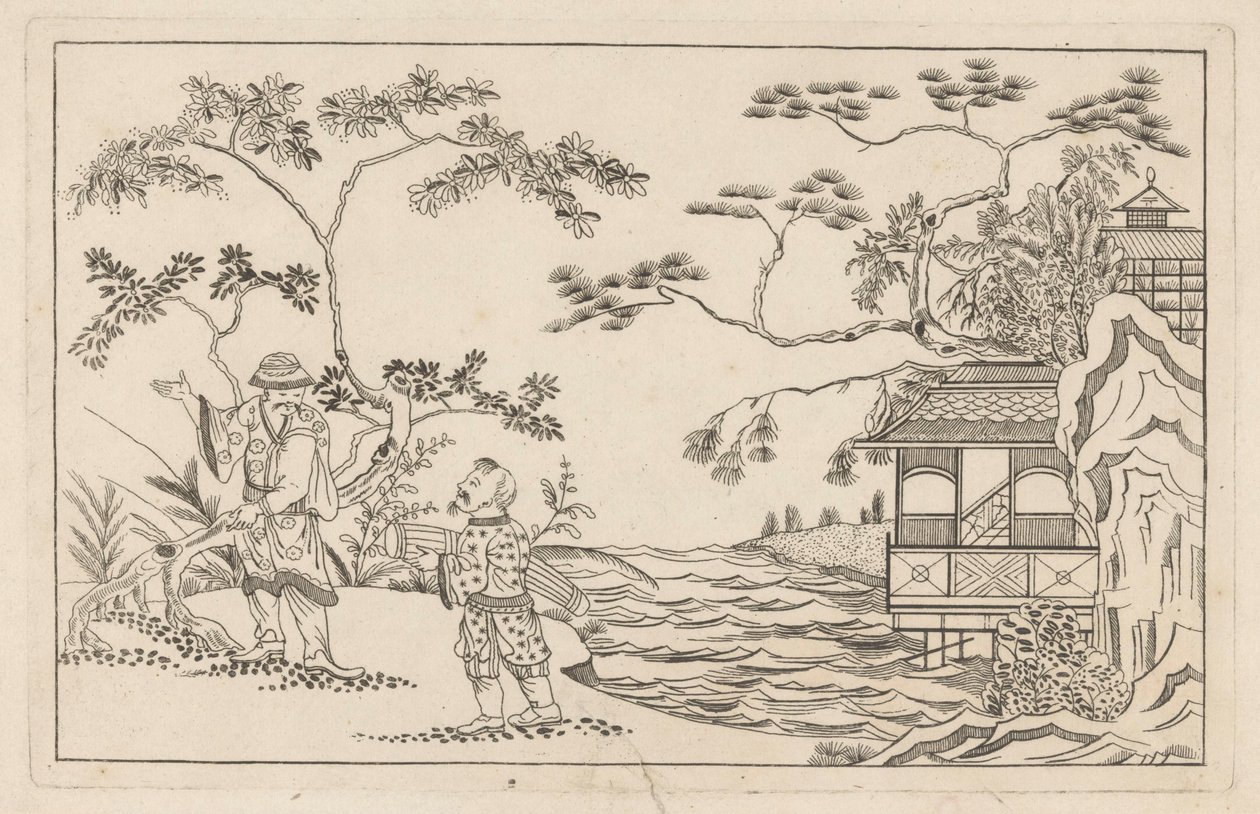 Zwei chinesische Männer in einer Landschaft von Pieter Schenk (II)
