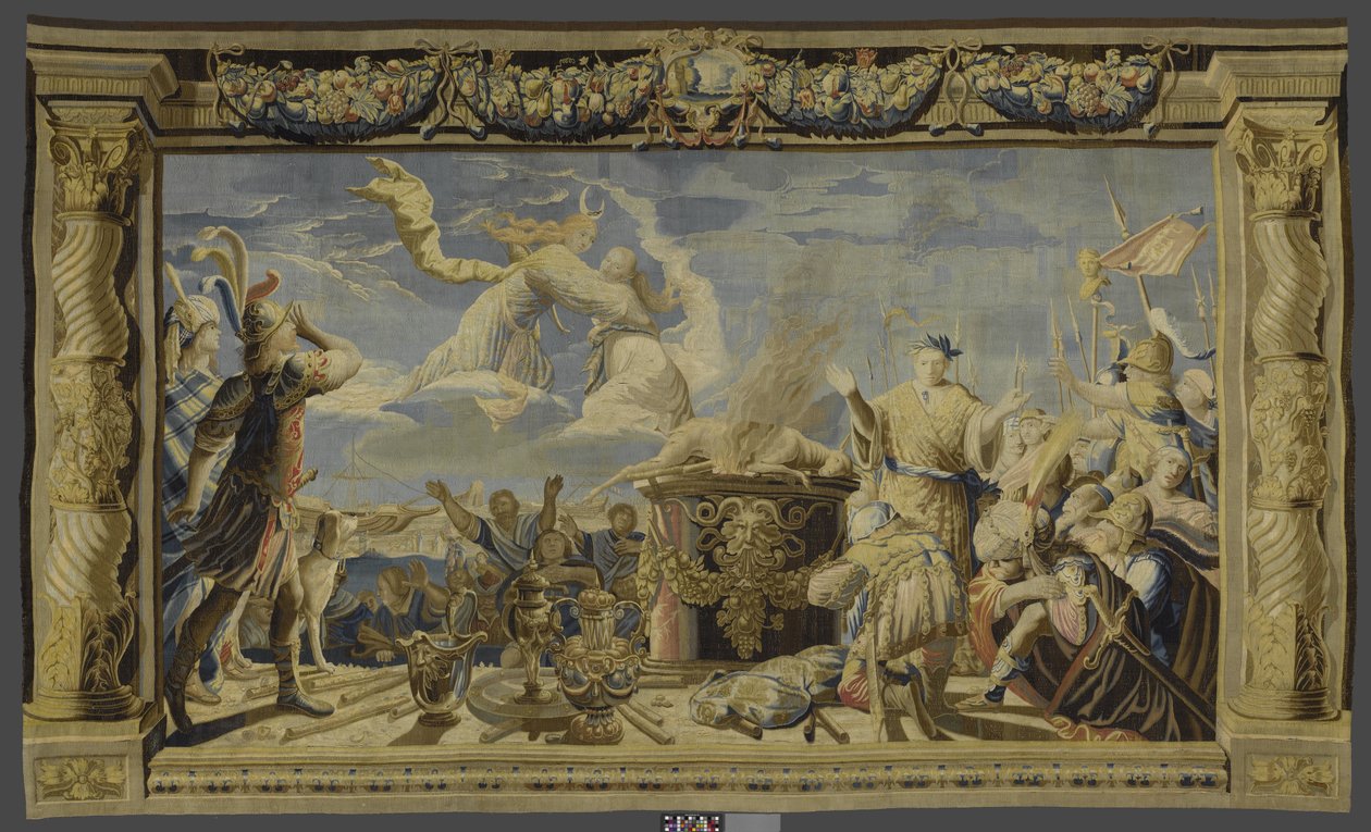 Wandteppich mit der Intervention von Artemis während der Vorbereitung des Opfers von Iphigenia von Pieter de Cracht (workshop of)