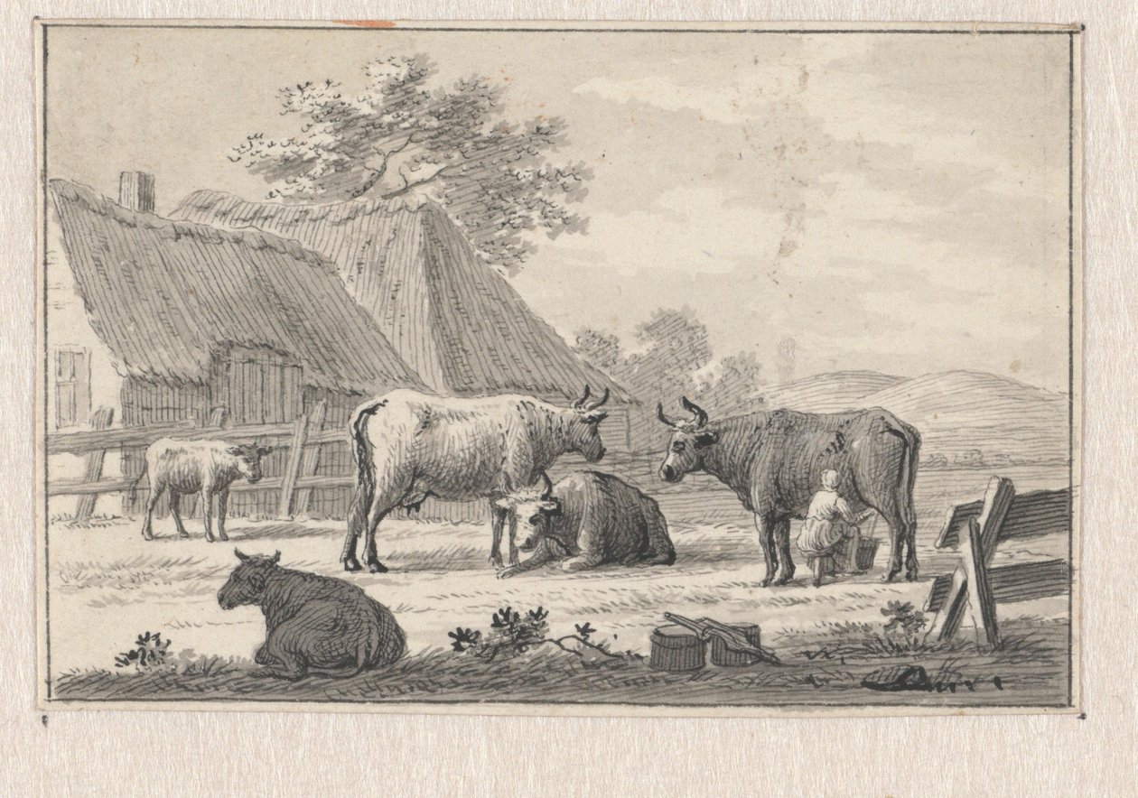 Bauernhof mit melkendem Mädchen von Pieter de Goeje