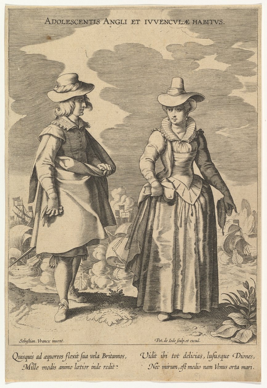 Adolescentis Angli et Iuvenculae Habitus, aus Moden verschiedener Nationen von Pieter de Jode I