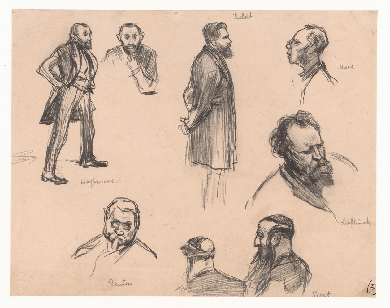 Porträts der Abgeordneten J.H.L. Haffmans, B.H. Heldt, R.P. Mees, General A.E. Reuter, Kapitän H. Seret und F. Lieftinck von Pieter de Josselin